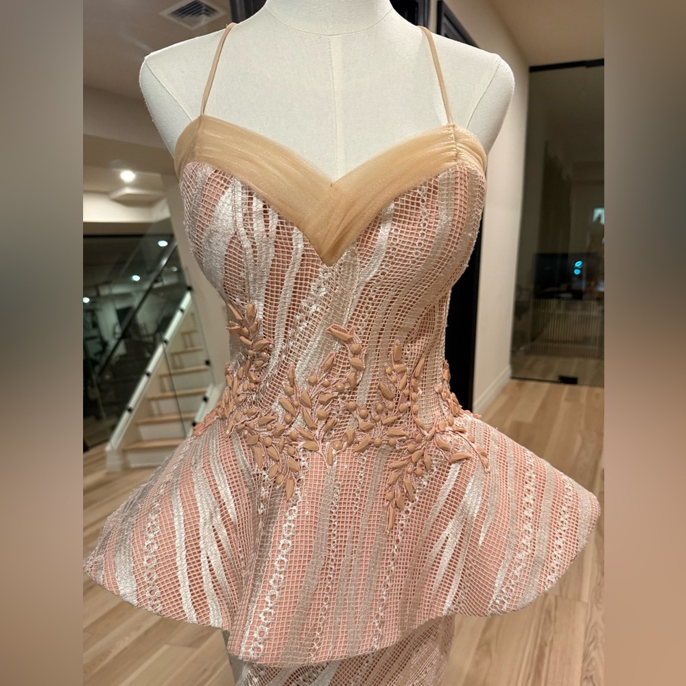 MNM Couture Beige and White Maxi Dress